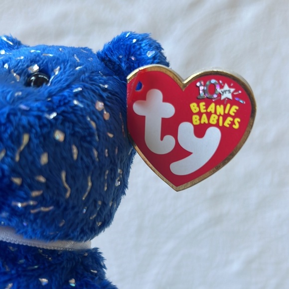 GIFTED Ty Beanie Babies Baby Blue Sparkly Decade Teddy Bear Rare Collectible - Picture 7 of 8